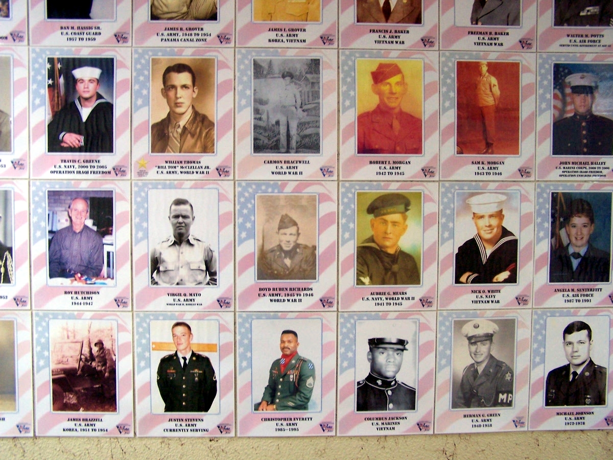 A small section of the Veterans Honor Wall in the Calhoun County Courthouse.